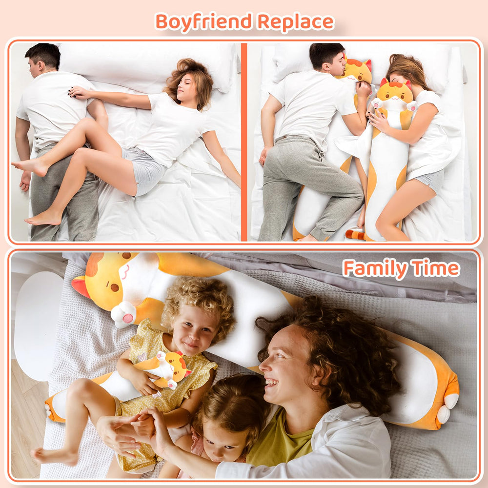 Mewaii Long Cat Plush on sofa perfect for lumbar-style lounging