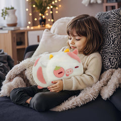 Mewaii Strawberry Cow Plush decor on chair adds room charm