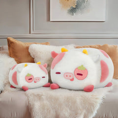 Mewaii Strawberry Cow Plush embroidery detail shows durable stitching