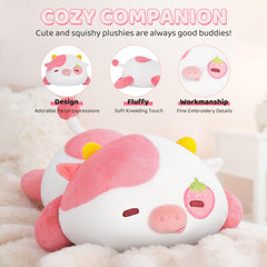 Mewaii strawberry cow plush pillow room decor; adds warm, kawaii charm.