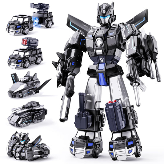 MEWOCHEE 5-in-1 police trucks magnetic transform for imaginative play and easy assembly.