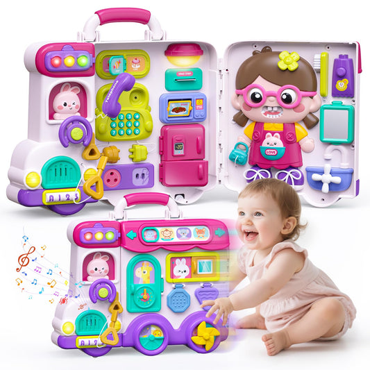 MEWOCHEE 54-in-1 bilingual busy board with interactive language play for learning