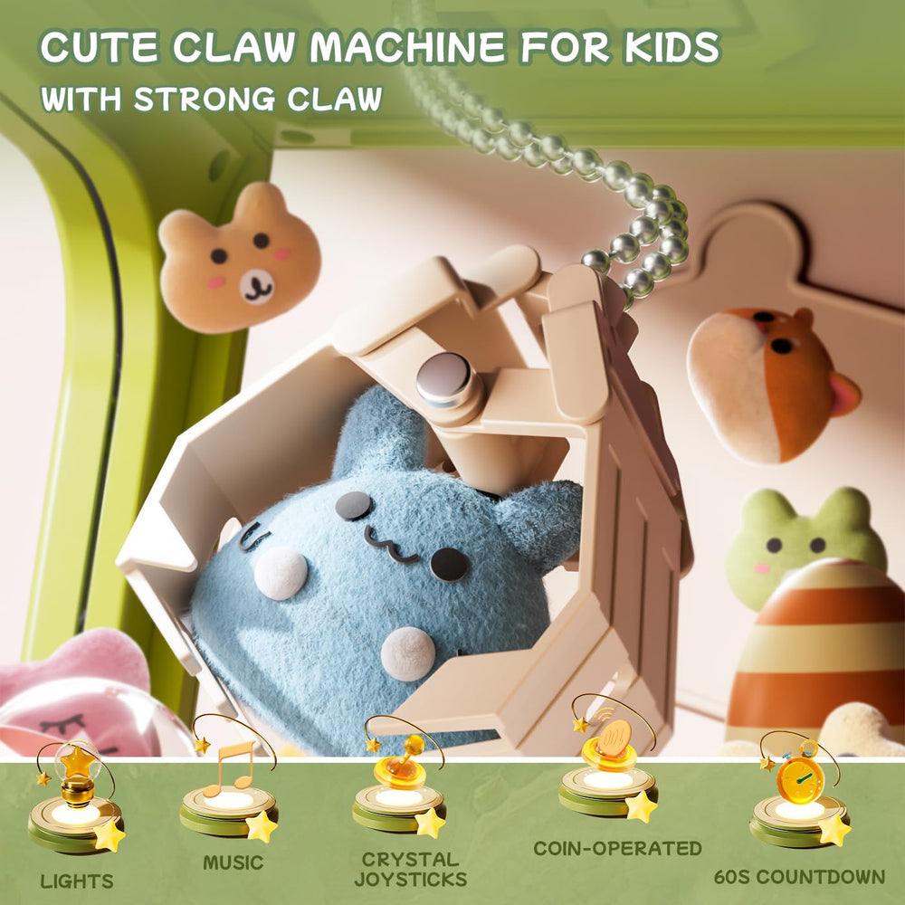 MEWOCHEE claw machine lit-up controls showing interactive lights and sounds.