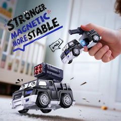 MEWOCHEE transforming trucks set showcases five vehicles for versatile magnetic play.