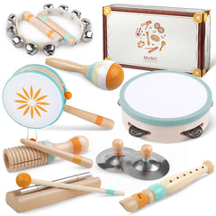 Meytccve 8-in-1 toddler musical instruments set promotes early rhythm and motor skills.