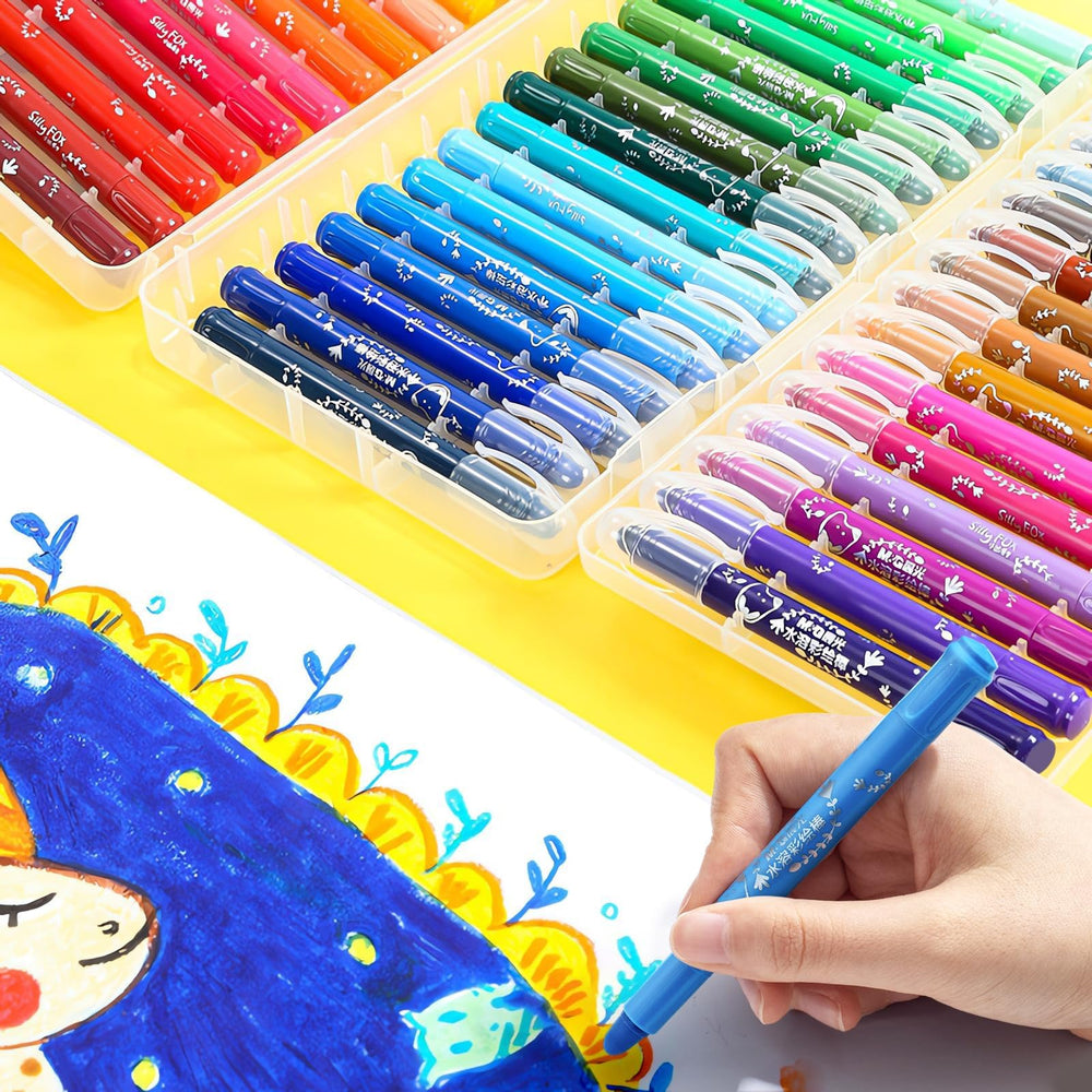 M&G washable tempera paint sticks color swatches showing vibrant 48 colors.