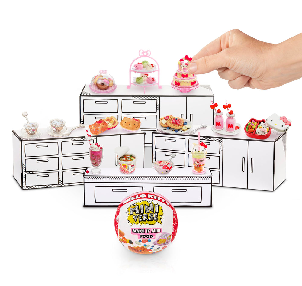 Hello Kitty bento mini from MGA's Miniverse on a display stand adds cute décor and crafting focus.
