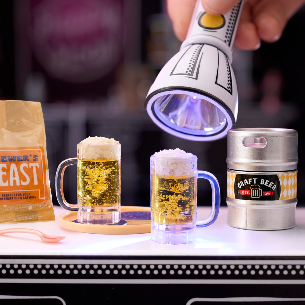 MGA's Miniverse Make It Mini Happy Hour resin miniature cocktail display scene for a UV-curing finished piece.
