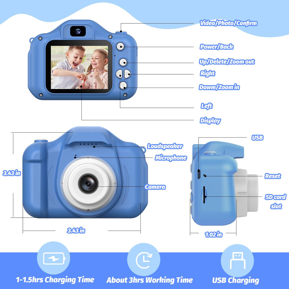 Mgaolo blue camera with 32GB SD card included for instant shooting