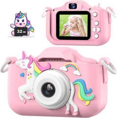 MgaoLo kids camera front view in camo pink, built for durable outdoor play