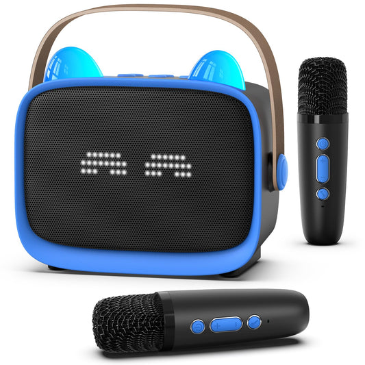Mgaolo upgraded mini karaoke machine blue LED lights energize kids' sing-alongs.