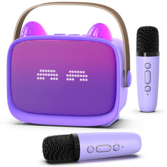 MgaoLo upgraded mini karaoke machine front view with colorful LED lights for home play