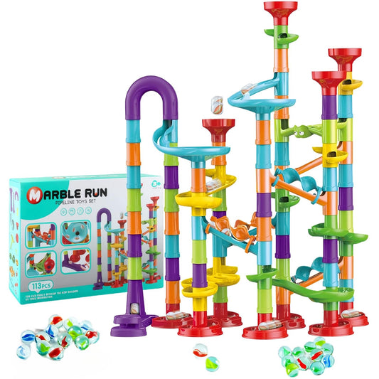 Mgivyar Marble Runs 113-pcs set with colorful pieces for creative STEM play