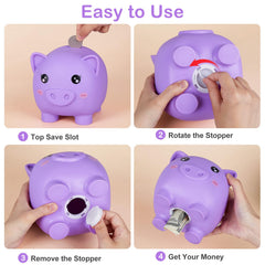 MHJY cute design piggy bank—bright purple decor for kids’ rooms.