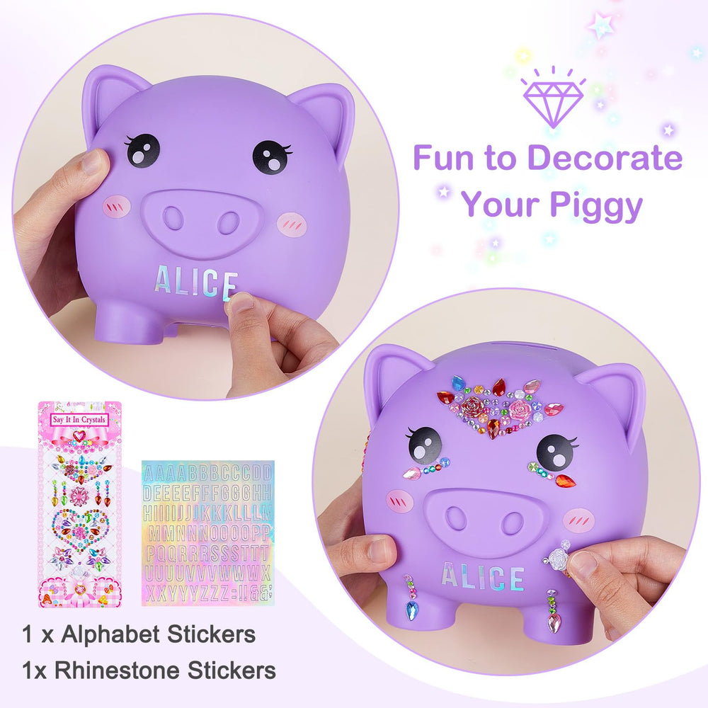 MHJY piggy bank with DIY stickers—kids personalize their savings journey.