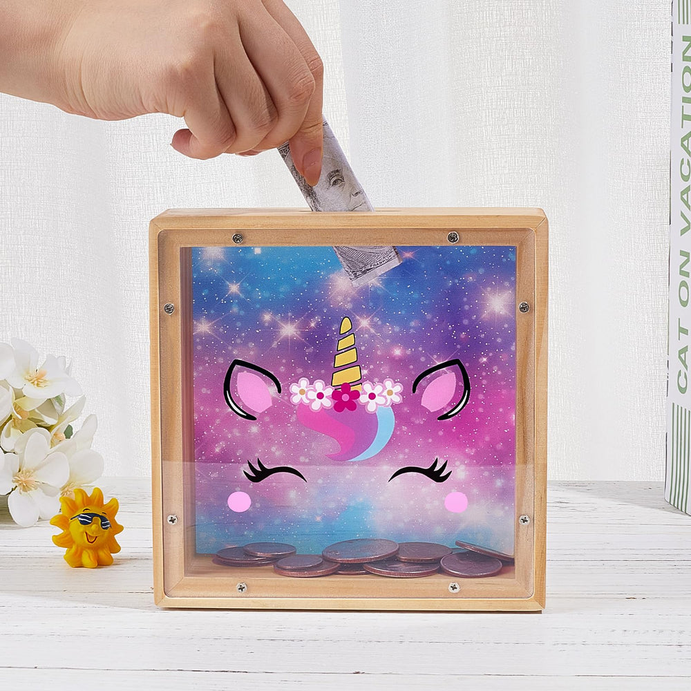 MHJY Compact 15 cm square piggy bank fits shelves.