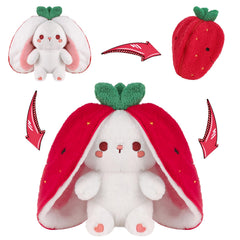 MIAODAM Strawberry Bunny Plush with zipper transform for playful reveals