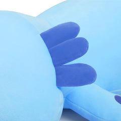 MIAOHAHA blue axolotl pillow on bed for comfy sleep.