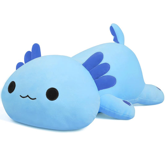 MIAOHAHA blue axolotl pillow front view for cozy cuddling.
