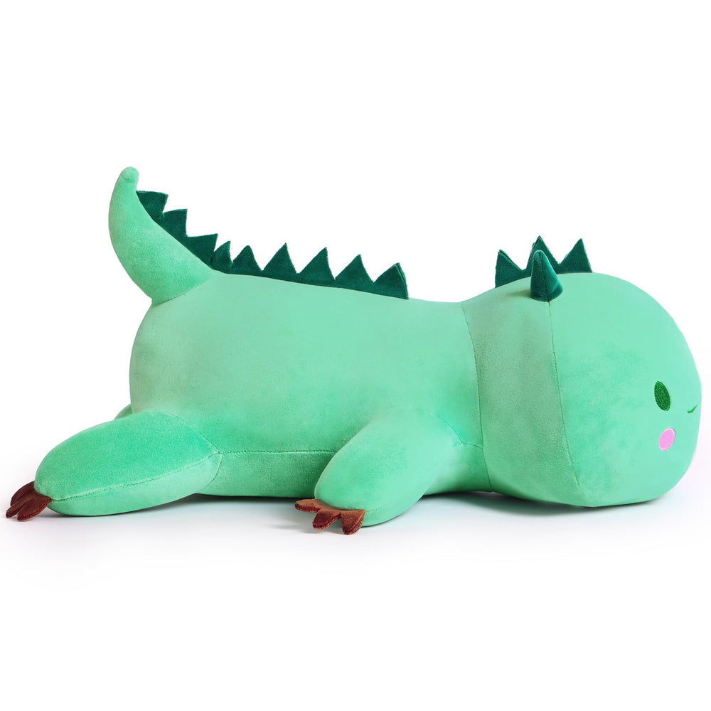 MIAOHAHA dinosaur plush in a hugging pose, perfect for nap time.