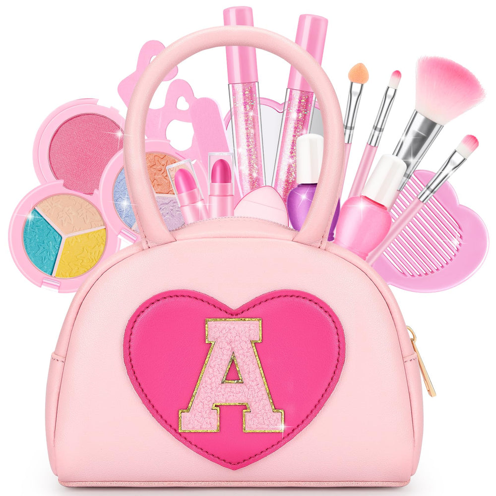 Mibasies kids makeup kit heart purse for imaginative play and easy cleanup.