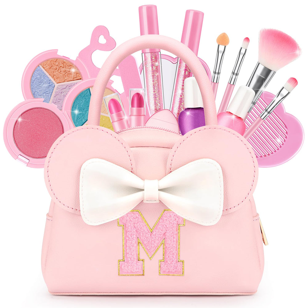 Mibasies kids makeup kit purse front view, portable playset for imaginative makeup