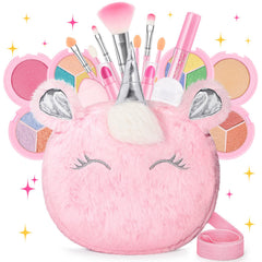 Mibasies Kids Makeup Kit with unicorn purse—washable eye shadow for imaginative play.
