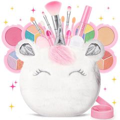 Mibasies Kids Real Makeup Kit unicorn purse closeup for portable dress-up fun