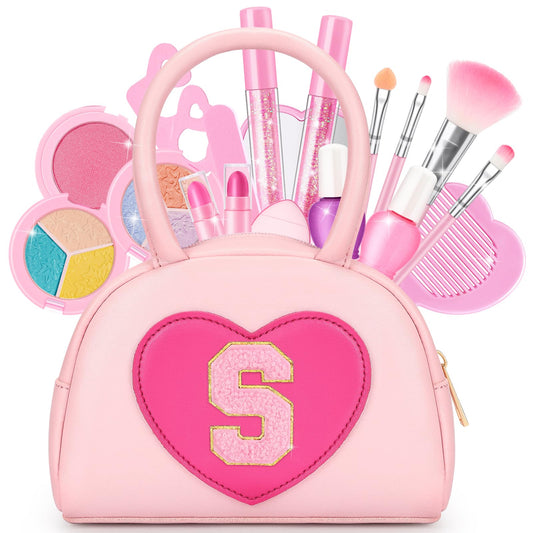 mibasies kids makeup kit pink heart purse image shows the reusable purse for storage