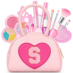 mibasies kids makeup kit pink heart purse image shows the reusable purse for storage