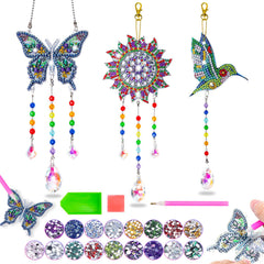 Micaracy Diamond Art Kit wind chime with crystal pendants shining in sunlight