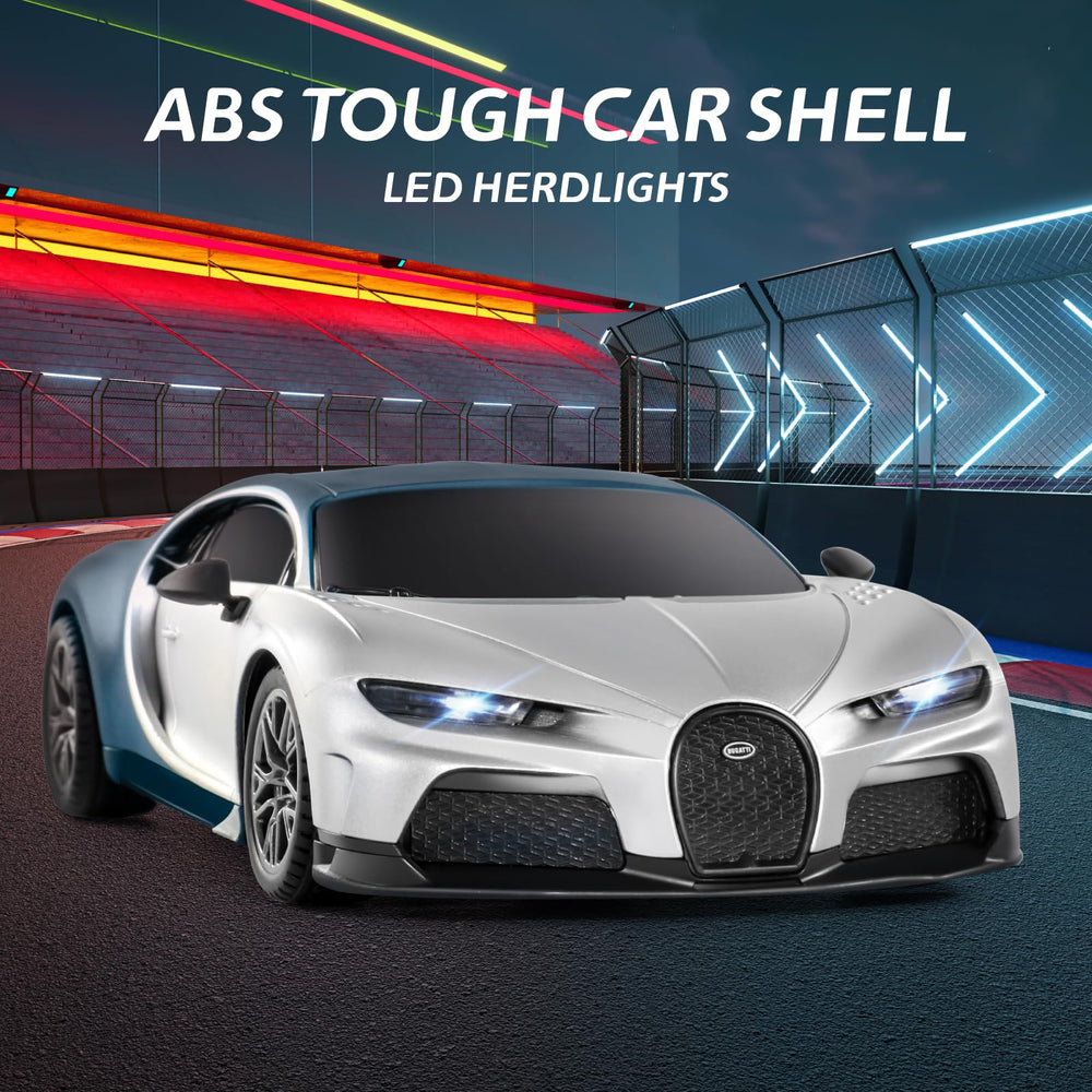 MIEBELY Bugatti Chiron RC car side profile highlighting authentic styling for enthusiasts.