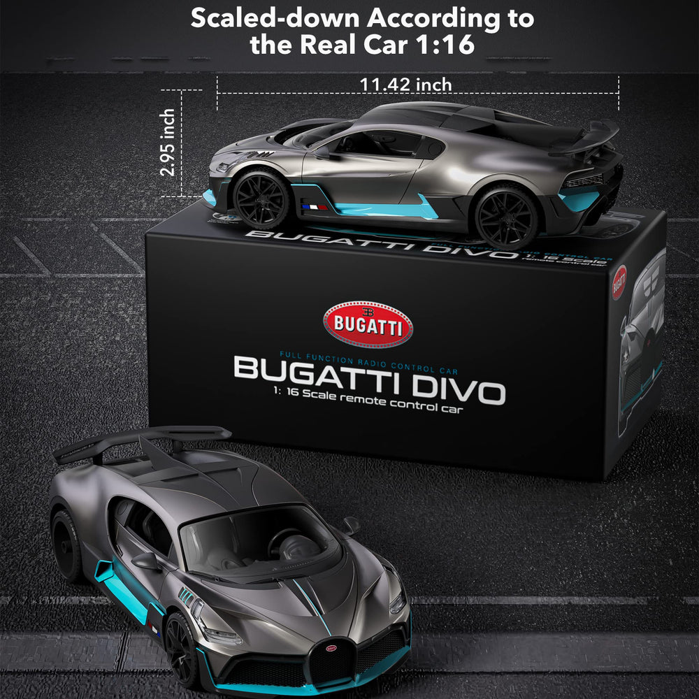 MIEBELY Bugatti Divo 1/16 top view emphasizes slim profile for storage