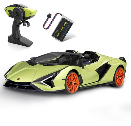 MIEBELY Lamborghini RC car side view showing 1:12 scale design for collectors.