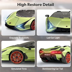 MIEBELY Lamborghini RC car with LED headlights for night play.