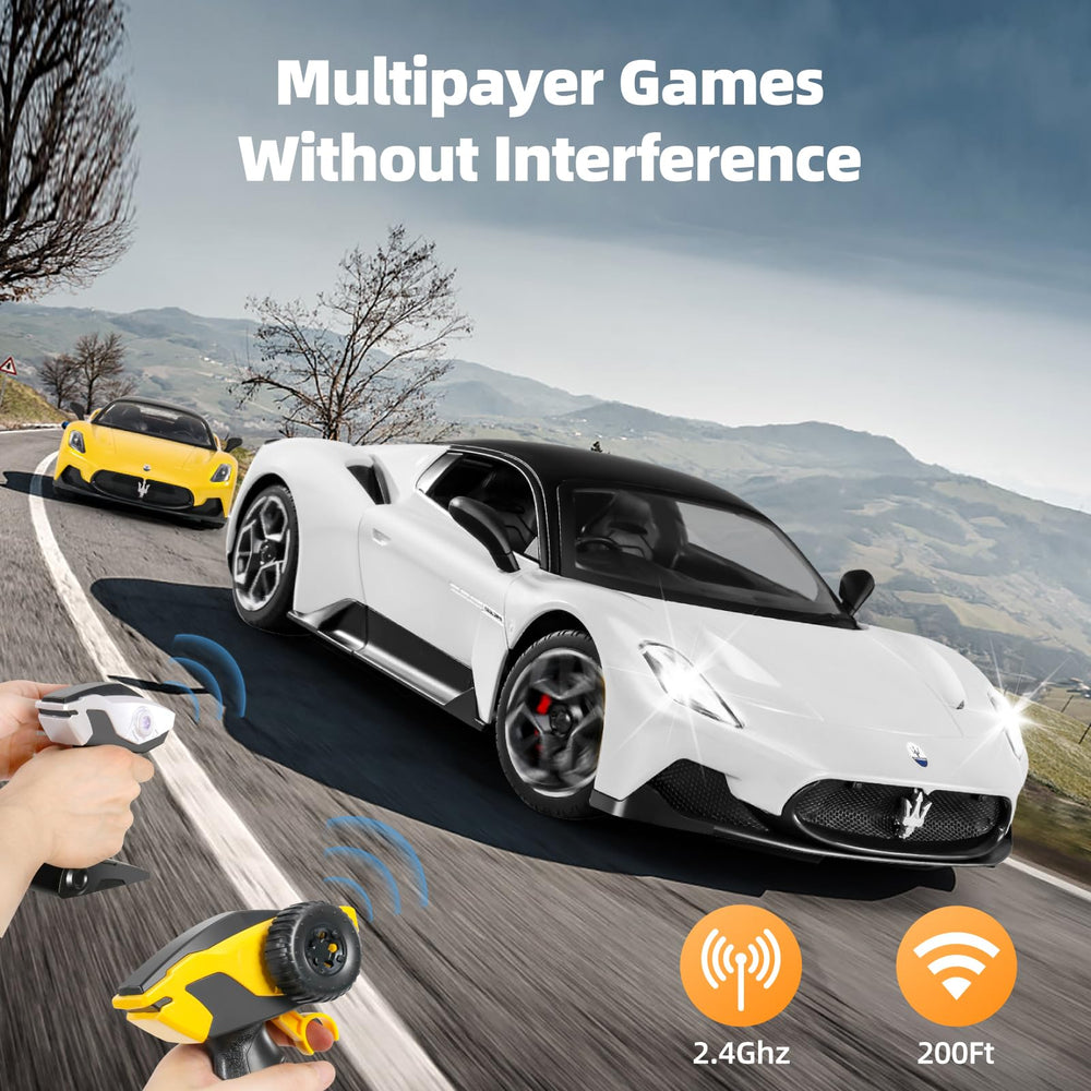 MIEBELY Maserati RC car LED headlights illuminate night play.