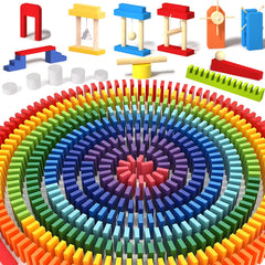 Migargle 1200-piece wooden domino tiles in bright colors for creative stacking play.