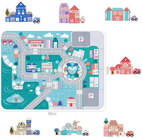Migargle blocks inspire imagination to create hospitals, hotels, and other city buildings.