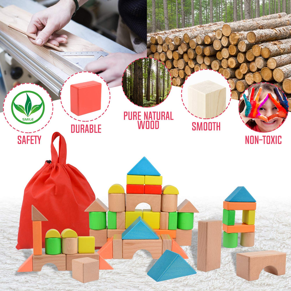 Natural wood finish from Migargle blocks with non-toxic paints for healthy play.