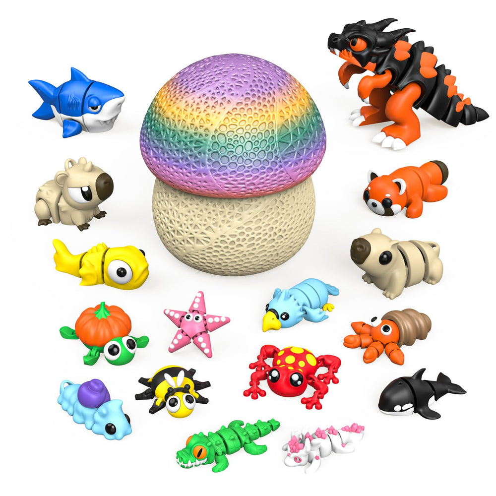 MIGESS 17-piece animal figurines set with mushroom box, ideal for desk decor