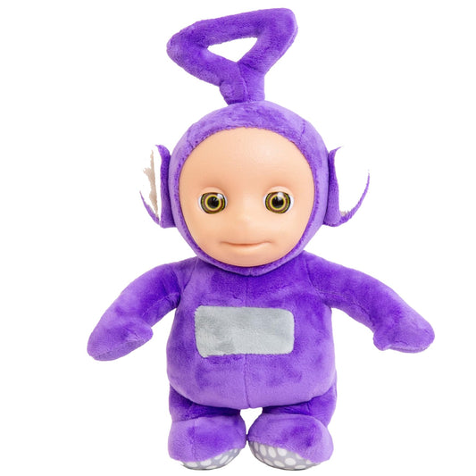 Mighty Mojo Teletubbies Tinky Winky plush eleven-inch front view, ideal cuddle companion for kids.