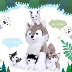 Miguelina Wolf Pup close-up, showing plush texture and stitching