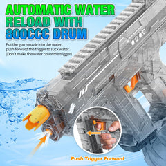 Mikiomie electric water gun long-range spray reaches 26-32 ft for pool or beach fun.
