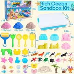 Three-color sand for varied tactile exploration.