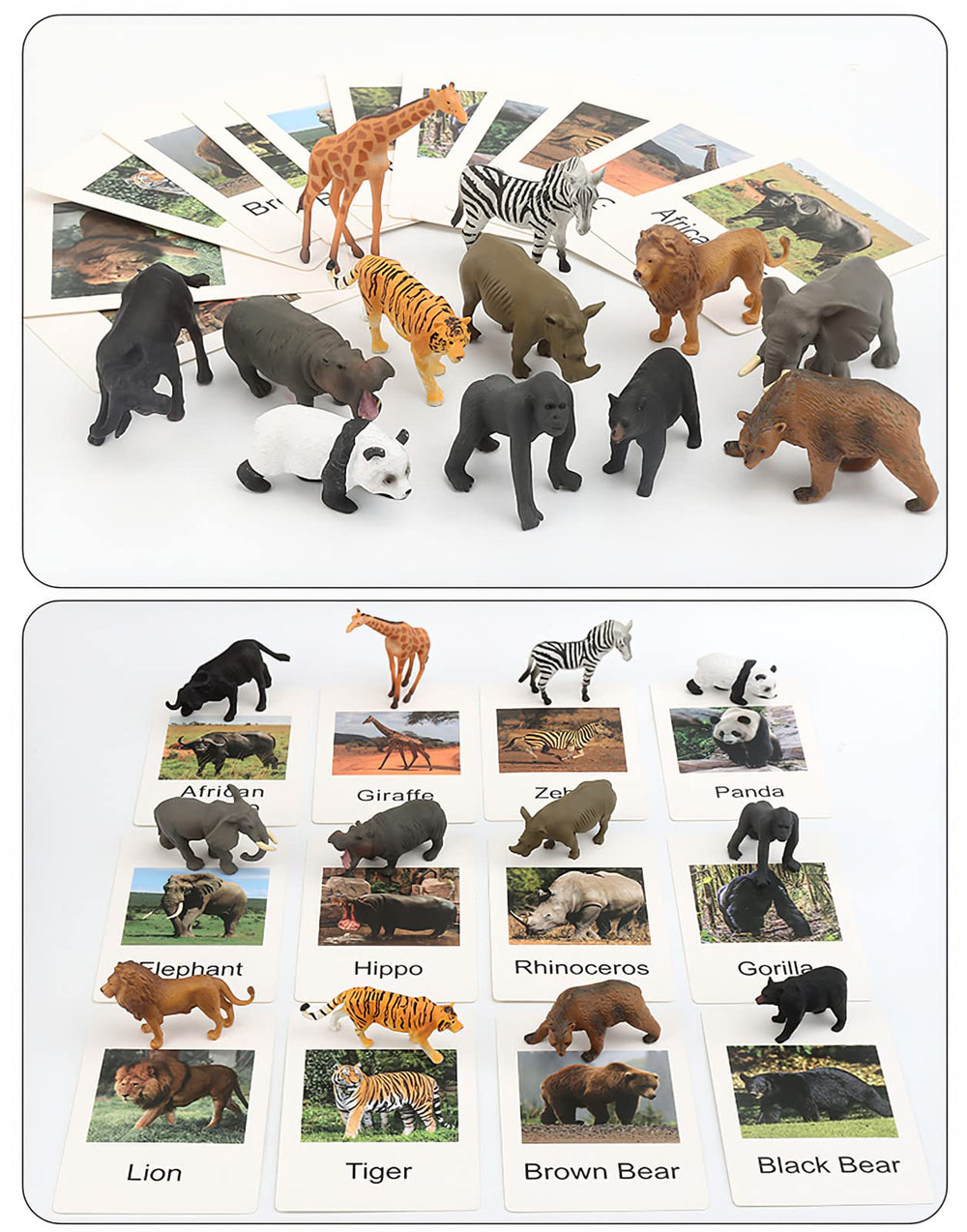 MIKNEKE Montessori cards paired with figures for early matching activities.