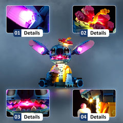 Mililier LED light kit for Lego Stitch set creates a vivid display when illuminated.