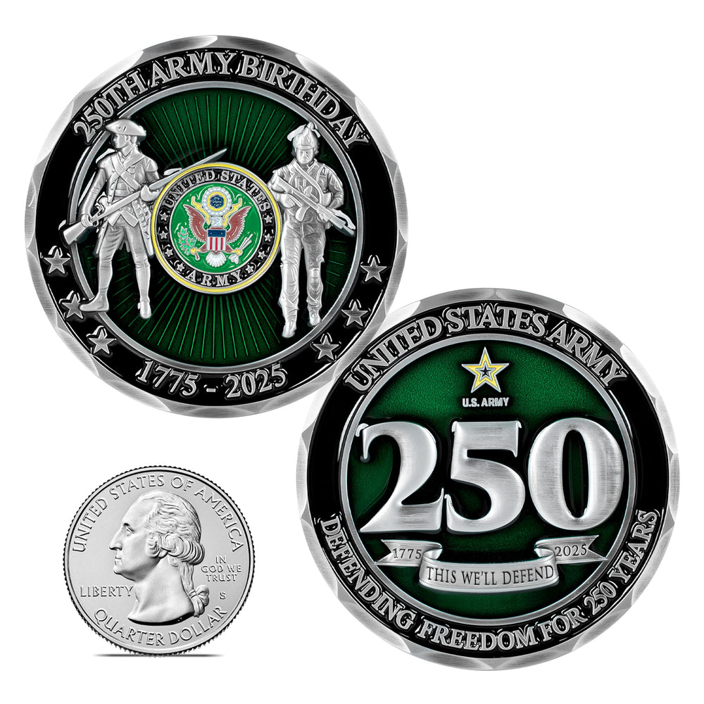 Military Gift Shop 250th anniversary coin detail with precision craftsmanship.
