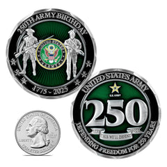 Military Gift Shop 250th anniversary coin detail with precision craftsmanship.