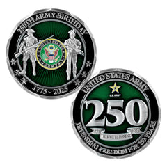 Military Gift Shop coin front view with Army emblem and 250 anniversary text.