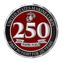 Military Gift Shop USMC 250th die-struck detail showcases craftsmanship.
